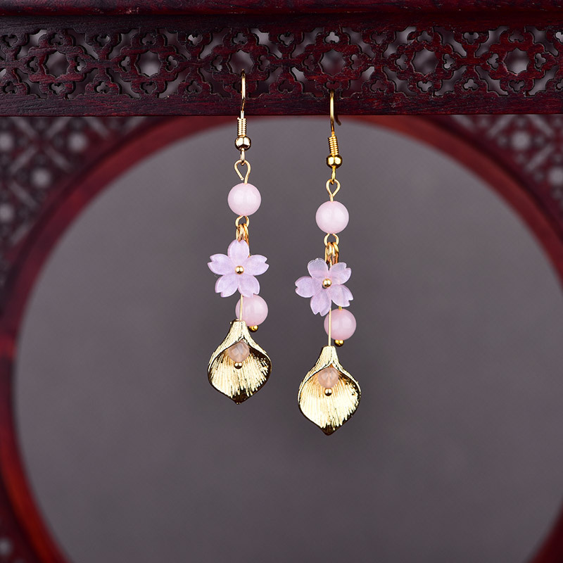 Pink Natural Jade Flower Earri - Vintage Jewelry Collection ulasan dan harga