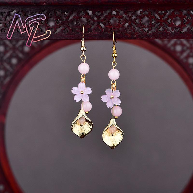 Pink Natural Jade Flower Earri - Vintage Jewelry Collection ulasan dan harga