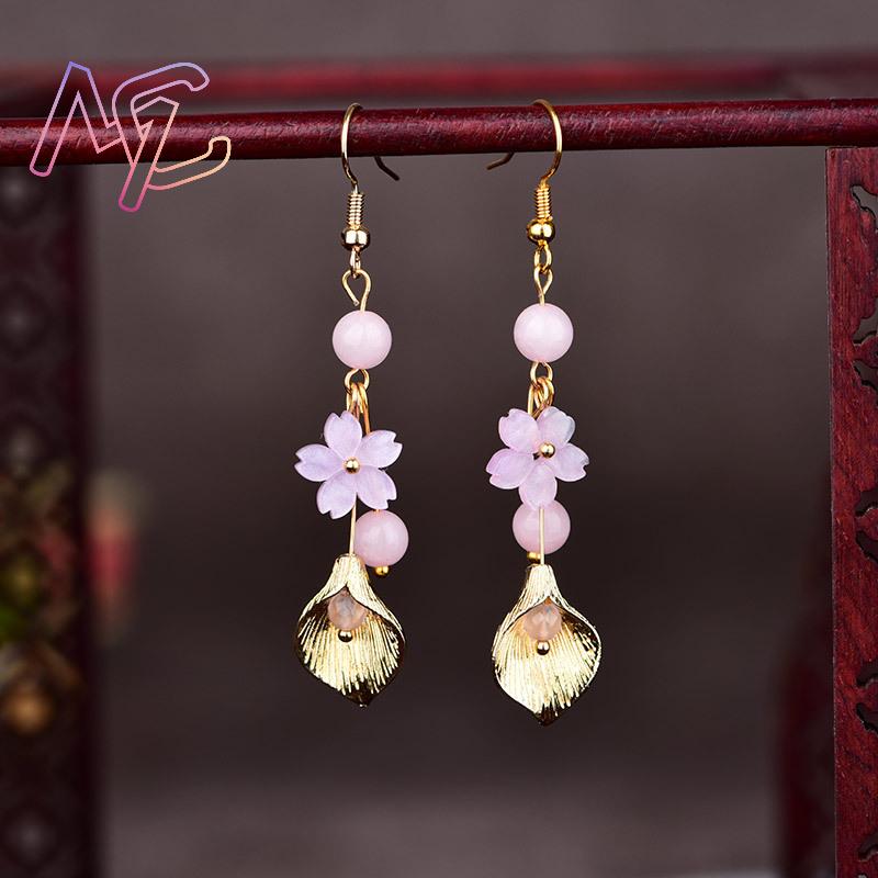 Pink Natural Jade Flower Earri - Vintage Jewelry Collection ulasan dan harga